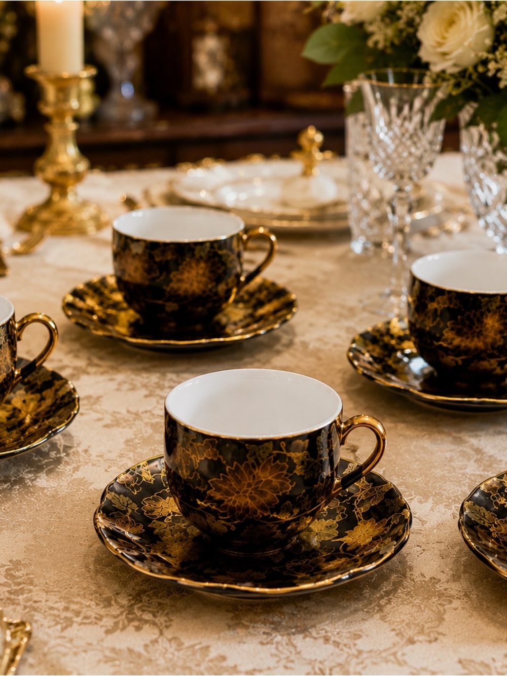 NEW Yamasen Gold Collection 6 Cups & Saucers – Japan – 24CT Gold Plated